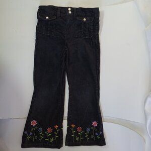Girls Tangerine Size 5 Black Velour Pants Embroidered Flowers Flare Y2K 1990's